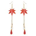 Thanksgiving Fall Earrings for Women, Orange Crystal Maple Leaf Dangles