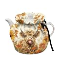 Fall Highland Cow Tea Pot Cover Durable Teapot Pouch Insulated Kettle Cover Drawstring Teacup Covers Insulated Drop-Proof Shock-Proof Kitchen Home Dining Turkey Party