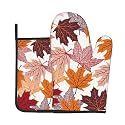 Fall Leaf Oven Mitts and Pot Holders Sets Autumn Maple Leaves Oven Mitts Heat Resistant Thanksgiving Harvest Farmhouse Kitchen Gloves Hot Pads Two Piece Set for Cooking Baking Grilling BBQ
