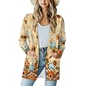 Fall Maple Leaf Cardigan Sweaters for Women Long Sleeve Cardigan Soft Drape Open Front Dusters V-Neck Jackets Dressy
