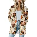 Fall Maple Leaf Cardigan Sweaters for Women Long Sleeve Cardigan Soft Drape Open Front Dusters V-Neck Jackets Dressy