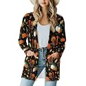 Fall Maple Leaf Cardigan Sweaters for Women Long Sleeve Cardigan Soft Drape Open Front Dusters V-Neck Jackets Dressy