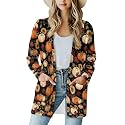 Fall Maple Leaf Cardigan Sweaters for Women Long Sleeve Cardigan Soft Drape Open Front Dusters V-Neck Jackets Dressy