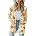 Fall Maple Leaf Cardigan Sweaters for Women Long Sleeve Cardigan Soft Drape Open Front Dusters V-Neck Jackets Dressy