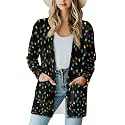 Fall Maple Leaf Cardigan Sweaters for Women Long Sleeve Cardigan Soft Drape Open Front Dusters V-Neck Jackets Dressy