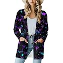 Fall Maple Leaf Cardigan Sweaters for Women Long Sleeve Cardigan Soft Drape Open Front Dusters V-Neck Jackets Dressy