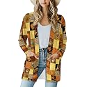 Fall Maple Leaf Cardigan Sweaters for Women Long Sleeve Cardigan Soft Drape Open Front Dusters V-Neck Jackets Dressy