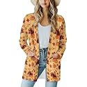 Fall Maple Leaf Cardigan Sweaters for Women Long Sleeve Cardigan Soft Drape Open Front Dusters V-Neck Jackets Dressy