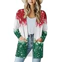 Fall Maple Leaf Cardigan Sweaters for Women Long Sleeve Cardigan Soft Drape Open Front Dusters V-Neck Jackets Dressy