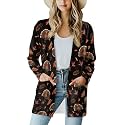 Fall Maple Leaf Cardigan Sweaters for Women Long Sleeve Cardigan Soft Drape Open Front Dusters V-Neck Jackets Dressy