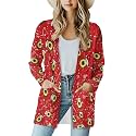 Fall Maple Leaf Cardigan Sweaters for Women Long Sleeve Cardigan Soft Drape Open Front Dusters V-Neck Jackets Dressy