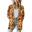 Fall Maple Leaf Cardigan Sweaters for Women Long Sleeve Cardigan Soft Drape Open Front Dusters V-Neck Jackets Dressy
