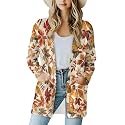 Fall Maple Leaf Cardigan Sweaters for Women Long Sleeve Cardigan Soft Drape Open Front Dusters V-Neck Jackets Dressy