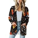 Fall Maple Leaf Cardigan Sweaters for Women Long Sleeve Cardigan Soft Drape Open Front Dusters V-Neck Jackets Dressy