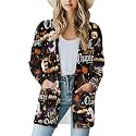 Fall Maple Leaf Cardigan Sweaters for Women Long Sleeve Cardigan Soft Drape Open Front Dusters V-Neck Jackets Dressy