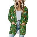 Fall Maple Leaf Cardigan Sweaters for Women Long Sleeve Cardigan Soft Drape Open Front Dusters V-Neck Jackets Dressy