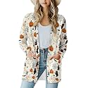Fall Maple Leaf Cardigan Sweaters for Women Long Sleeve Cardigan Soft Drape Open Front Dusters V-Neck Jackets Dressy