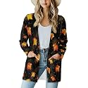Fall Maple Leaf Cardigan Sweaters for Women Long Sleeve Cardigan Soft Drape Open Front Dusters V-Neck Jackets Dressy