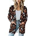 Fall Maple Leaf Cardigan Sweaters for Women Long Sleeve Cardigan Soft Drape Open Front Dusters V-Neck Jackets Dressy