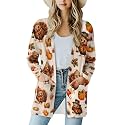 Fall Maple Leaf Cardigan Sweaters for Women Long Sleeve Cardigan Soft Drape Open Front Dusters V-Neck Jackets Dressy