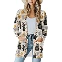 Fall Maple Leaf Cardigan Sweaters for Women Long Sleeve Cardigan Soft Drape Open Front Dusters V-Neck Jackets Dressy
