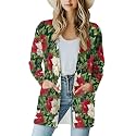 Fall Maple Leaf Cardigan Sweaters for Women Long Sleeve Cardigan Soft Drape Open Front Dusters V-Neck Jackets Dressy