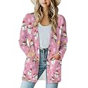 Fall Maple Leaf Cardigan Sweaters for Women Long Sleeve Cardigan Soft Drape Open Front Dusters V-Neck Jackets Dressy