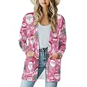 Fall Maple Leaf Cardigan Sweaters for Women Long Sleeve Cardigan Soft Drape Open Front Dusters V-Neck Jackets Dressy