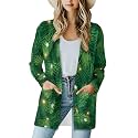 Fall Maple Leaf Cardigan Sweaters for Women Long Sleeve Cardigan Soft Drape Open Front Dusters V-Neck Jackets Dressy