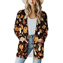 Fall Maple Leaf Cardigan Sweaters for Women Long Sleeve Cardigan Soft Drape Open Front Dusters V-Neck Jackets Dressy
