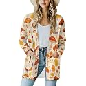 Fall Maple Leaf Cardigan Sweaters for Women Long Sleeve Cardigan Soft Drape Open Front Dusters V-Neck Jackets Dressy