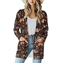 Fall Maple Leaf Cardigan Sweaters for Women Long Sleeve Cardigan Soft Drape Open Front Dusters V-Neck Jackets Dressy