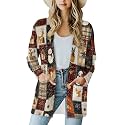 Fall Maple Leaf Cardigan Sweaters for Women Long Sleeve Cardigan Soft Drape Open Front Dusters V-Neck Jackets Dressy