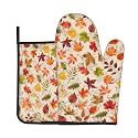 Fall Maple Leaves Oven Mitts and Pot Holders Sets Autumn Leaves Oven Gloves Heat Resistant Orange Watercolor Leaf Kitchen Mitts Hot Pads Two Piece Set for Cooking Baking Grilling BBQ