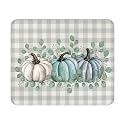 Fall Mouse Pad - 9.5x7.9 Inch Grey Pumpkin Mousepad Plaid Leaf Keyboard Mat with Anti-Slip Rubber Base for Computer Mouse Keyboard Home and Office