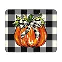 Fall Mouse Pad - 9.5x7.9 Inch Pumpkin Mousepad Black Plaid Keyboard Mat with Anti-Slip Rubber Base for Computer Mouse Keyboard Home and Office