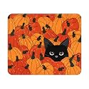 Fall Mouse Pad - 9.5x7.9 Inch Pumpkin Mousepad Black Cat Keyboard Mat with Anti-Slip Rubber Base for Computer Mouse Keyboard Home and Office