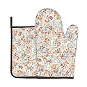 Fall Oven Mitts and Pot Holders Sets Autumn Watercolor Orange Blue Leaf Leaves Oven Mitts Heat Resistant Thanksgiving Kitchen Gloves Hot Pads Two Piece Set for Cooking Baking Grilling BBQ