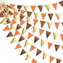 Fall Party Decorations Orange Gold Brown Metallic Fabric Triangle Pennant Banner Flag Bunting Garland for Autumn Fall Thanksgiving Wedding Birthday Bridal Shower Engagement Graduation Party Supplies