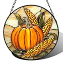 Fall Pumpkin and Corn Stained Glass Window Hanging Suncatcher Gifts 15"