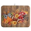 Fall Pumpkin Dish Drying Mats Thanksgiving Dish Mat Football Wood Drying Matt Dishes Dryer Pad for Kitchen Counter Absorbent Microfiber Washable Foldable Reusable 18x24 in