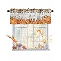 Fall Pumpkin Leaf Curtain Valances for Windows, Light Filtering Thermal Insulated Windows Curtains Decoration Wood Grain Mushrooms Valance Curtains for Kitchen Cafe Bedroom Living Room Decor 42x12in