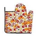 Fall Pumpkin Oven Mitts and Pot Holders Sets Autumn Maple Leaf Leaves Oven Mitts Heat Resistant Thanksgiving Farmhouse Kitchen Gloves Hot Pads Two Piece Set for Cooking Baking Grilling BBQ