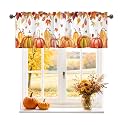 Fall Pumpkin Thanksgiving Maple Leaves Autumn Valance for Windows, Rod Pocket Short Curtain Topper for Kitchen Bathroom Laundry Basement, 42W x 12L Inch