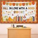 Fall Reading Bulletin Board Set Fall in Love with A Good Book Classroom Decorations Autumn Theme Pumpkin Maple Leaves Paper Cutouts for School Home Library Thanksgiving Chalkboard Wall Door Supplies