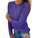Fall Shirts for Women Trendy Crew Neck Long Sleeves Blouses Tops Dressy Casual Lace Floral Shoulder Basic Shirt