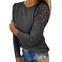 Fall Shirts for Women Trendy Crew Neck Long Sleeves Blouses Tops Dressy Casual Lace Floral Shoulder Basic Shirt