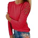 Fall Shirts for Women Trendy Crew Neck Long Sleeves Blouses Tops Dressy Casual Lace Floral Shoulder Basic Shirt