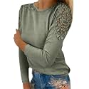 Fall Shirts for Women Trendy Crew Neck Long Sleeves Blouses Tops Dressy Casual Lace Floral Shoulder Basic Shirt