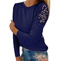 Fall Shirts for Women Trendy Crew Neck Long Sleeves Blouses Tops Dressy Casual Lace Floral Shoulder Basic Shirt